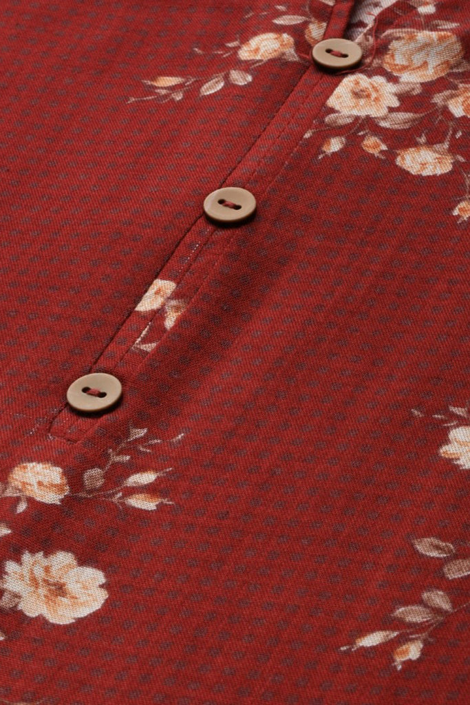   Maroon And Pink Printed Straight Kurta