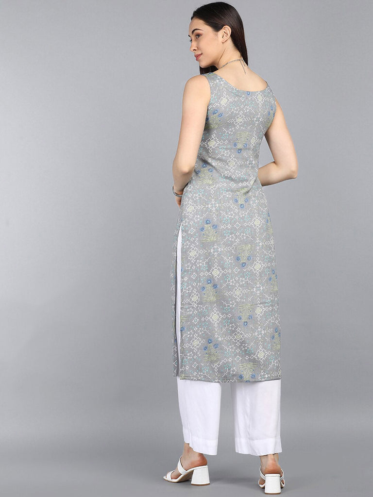  Women Grey Floral Embroidered Thread Work Kurta