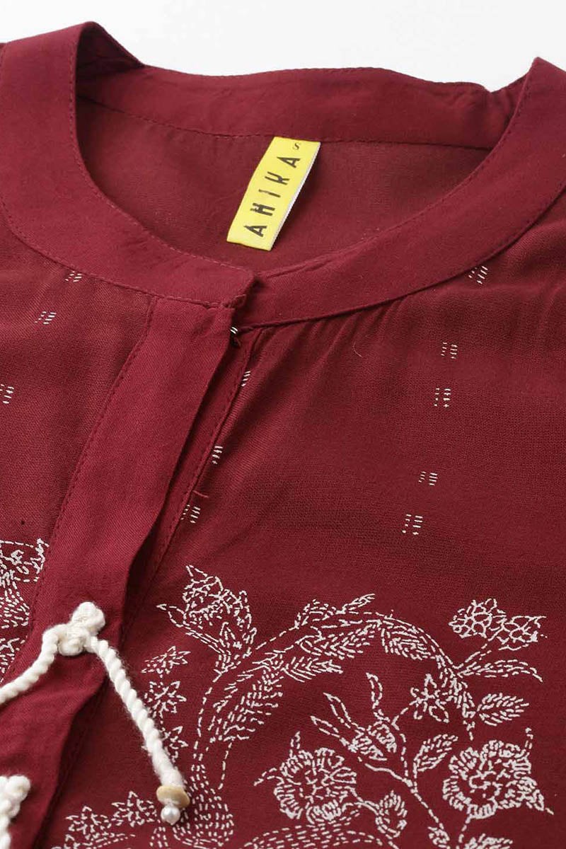  Women Maroon Floral Printed Kurta