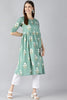   Cotton Green Floral Printed A Line Kurti