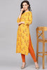   Beautiful Printed Mustard Color Cotton Fabric Kurti