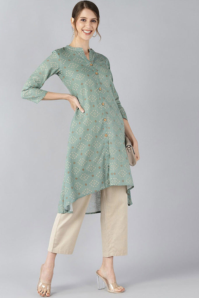  Women Green & Beige Printed A Line Kurta