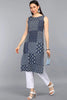  Women Blue Geometric Thread Work Kurta