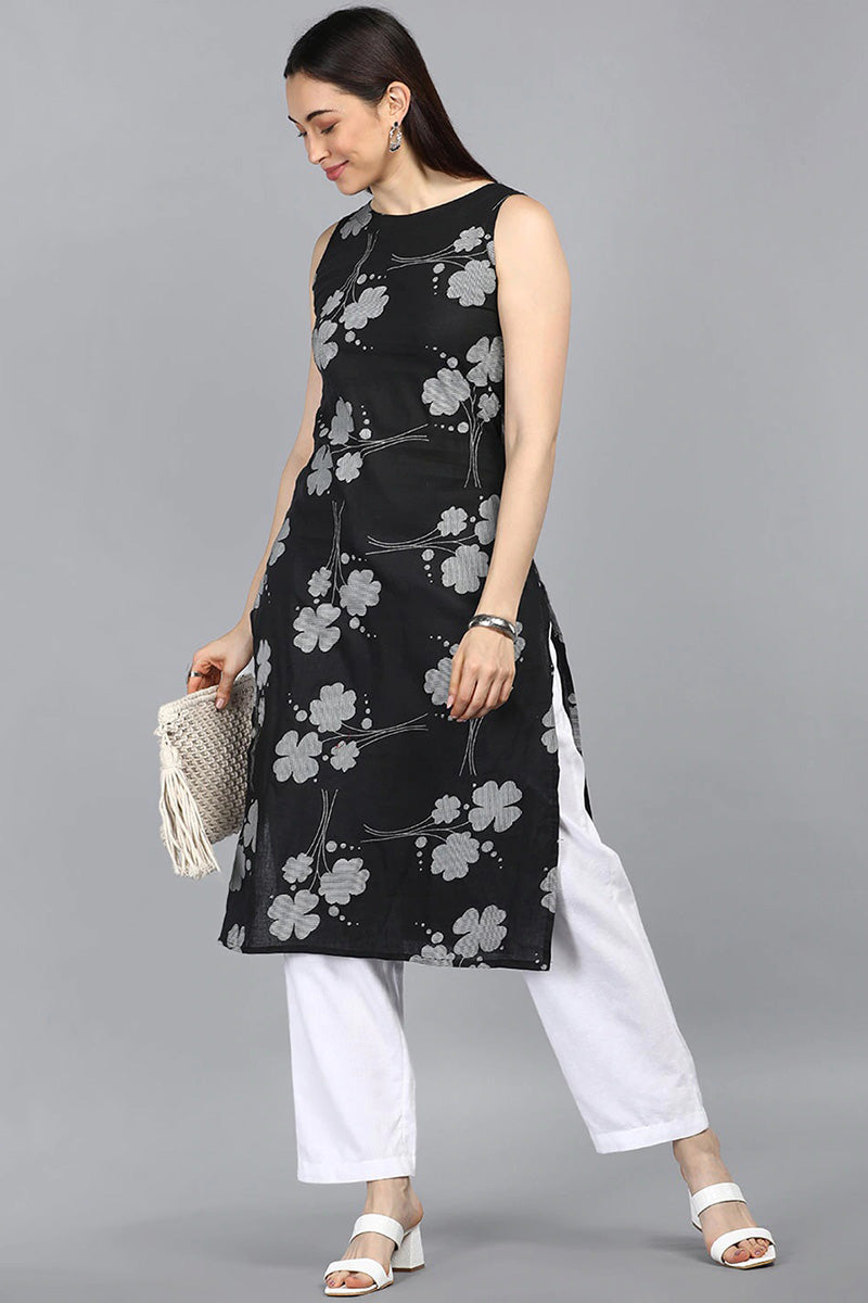  Women Black Floral Printed Kurta