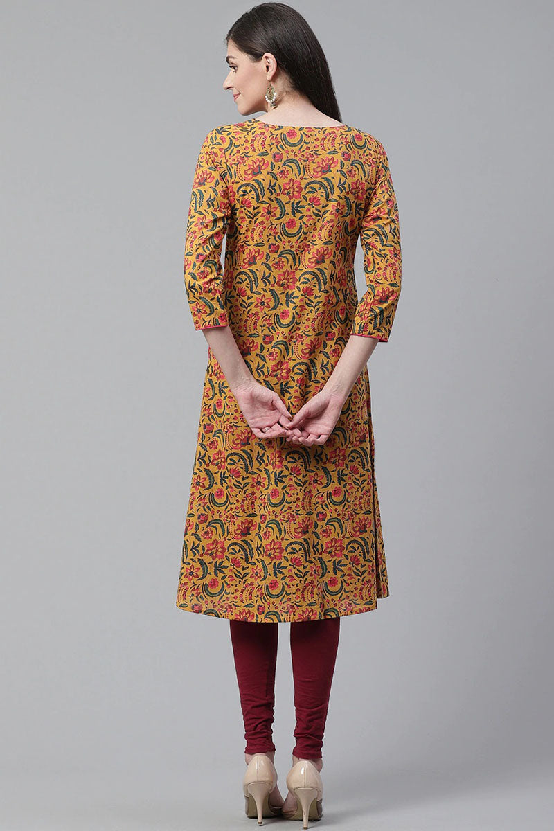   Cotton Trendy Festive Wear Orange Printed Kurti