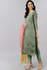  Women Olive Solid Embroidered Kurta Trousers With Dupatta