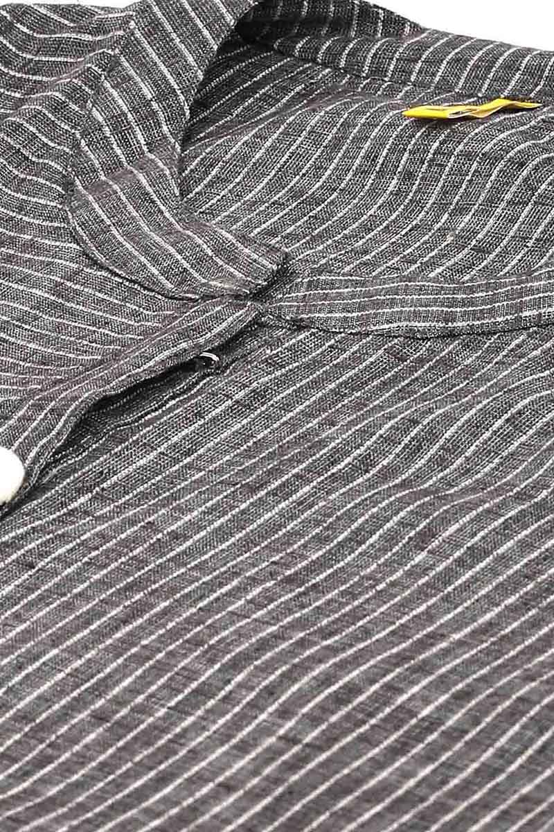   Charcoal Grey & White Striped A Line Kurta