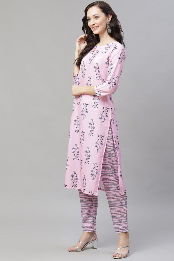  Women Pink Floral Printed Regular Kurta with Palazzos Dupatta