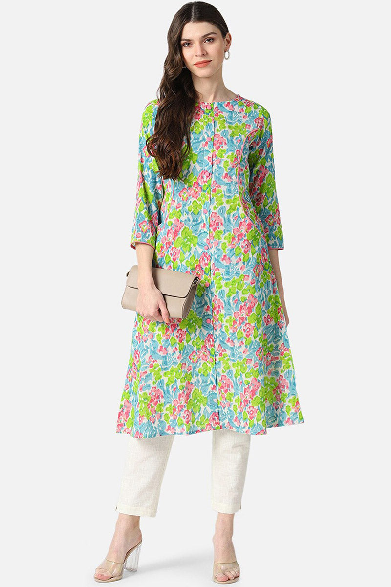  Women Multicoloured Floral A-line shape Printed Kurta