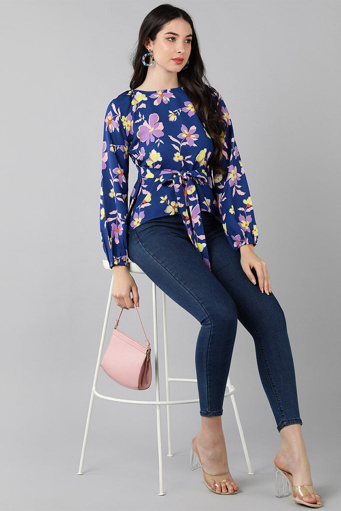  Women Navy Blue Printed Floral Tops