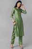  Women Green Yoke Design Regular Kurta with Trousers With Dupatta Set