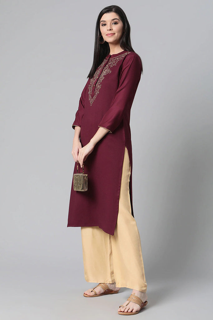   Magenta Yoke Design Embroidered Straight Kurta