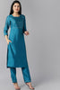  Women Teal Layered Kurta with Trousers With Dupatta Set