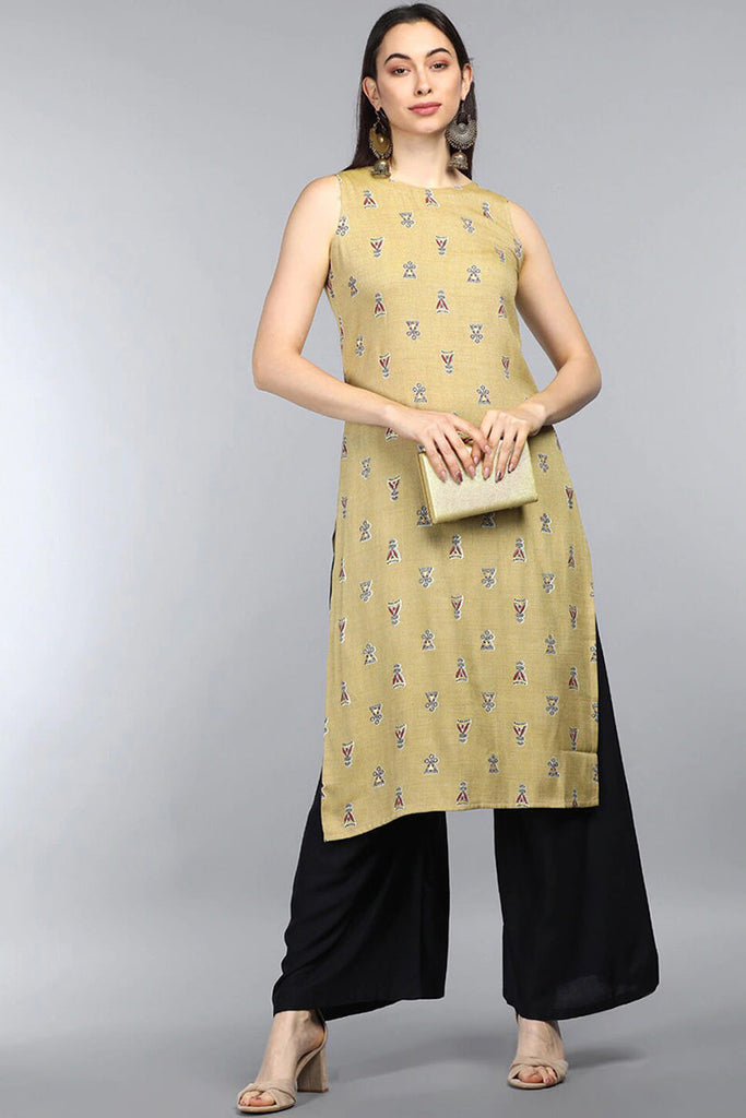  Women Beige Geometric Printed Kurta