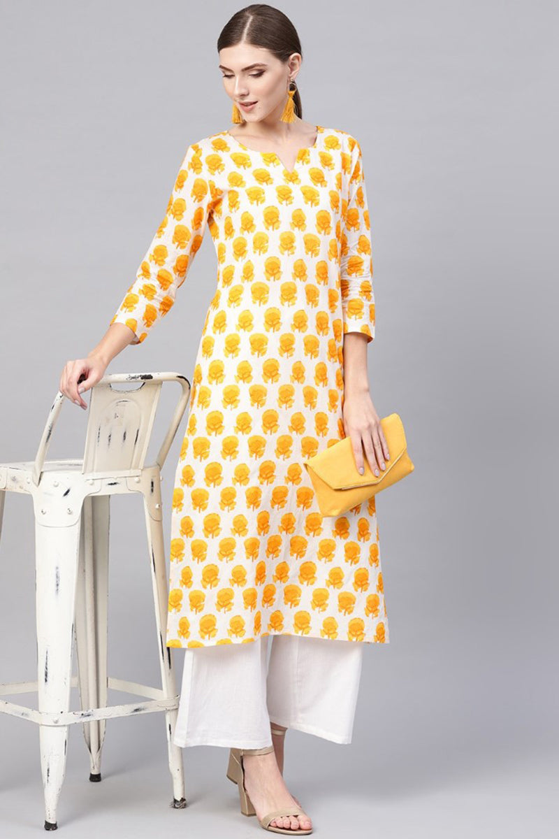   Casual Wear Cotton Fabric Printed Trendy Kurti