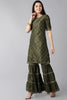  Women Green Printed Regular Kurta with Sharara Set