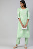  Women Sea Green White Printed Kurta with Pyjamas Set