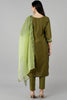  Women Olive Solid Embroidered Kurta Trousers With Dupatta