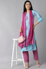  Women Blue Ethnic Motifs Embroidered Panelled Kurti with Salwar With Dupatta Set