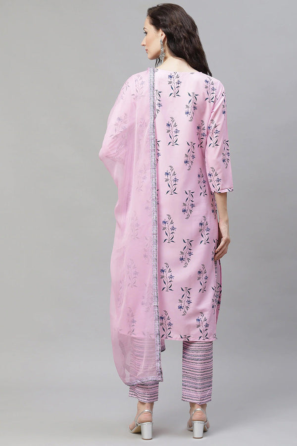  Women Pink Floral Printed Regular Kurta with Palazzos Dupatta