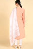  Women Peach Embroidered Kurta Trousers With Dupatta 