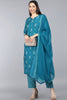 Teal Blue Poly Crepe Ethnic Motifs Straight Suit Set PKSKD1091