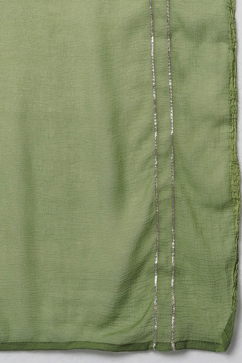  Women Green Poly Silk Embroidered Kurta Trousers With Dupatta