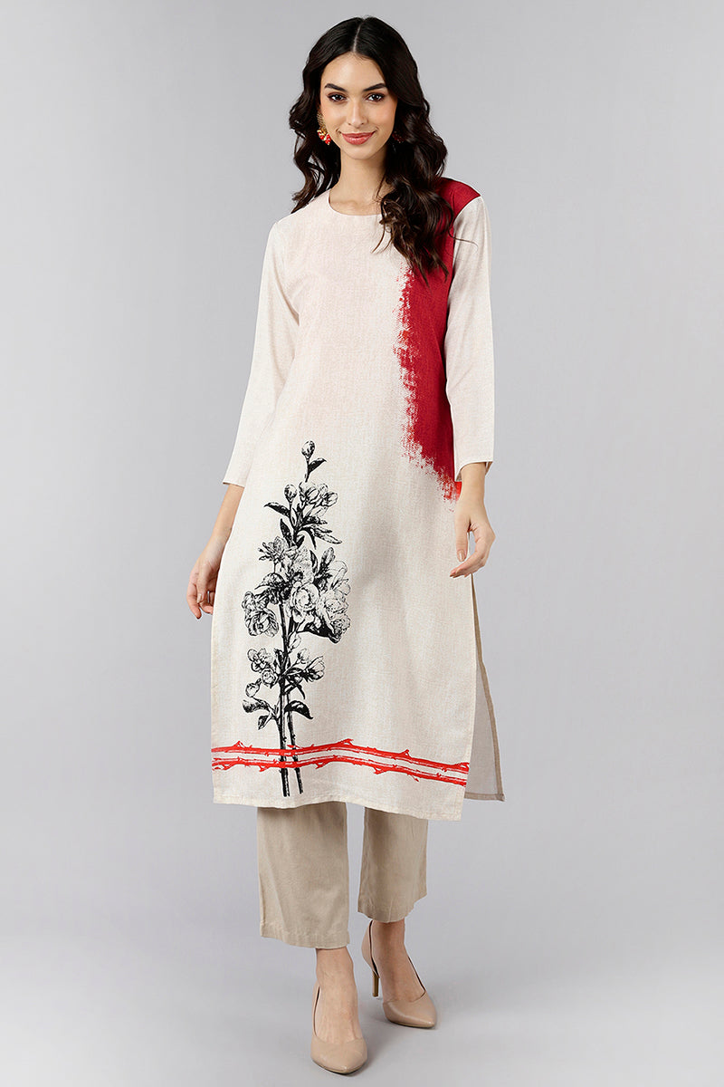  Women Cream Floral Kurtas 