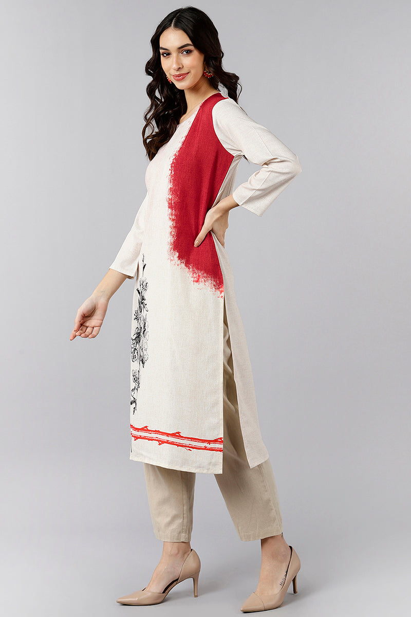  Women Cream Floral Kurtas 