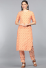  Women Crepe Orange Geometric Printed Straight Kurta Palazzo Set 