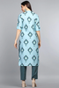   Poly Crepe Teal Solid Printed Straight Kurta Palazzo Set