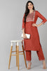  Women Coral Embroidered Kurta With Trousers 