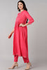   Women Pink Floral Printed Pleated Kurta with Trousers