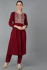  Women Maroon Silk Blend Yoke Design Kurta Set 