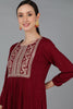  Women Maroon Silk Blend Yoke Design Kurta Set 