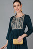  Women Teal Silk Blend Yoke Design Kurta Set 