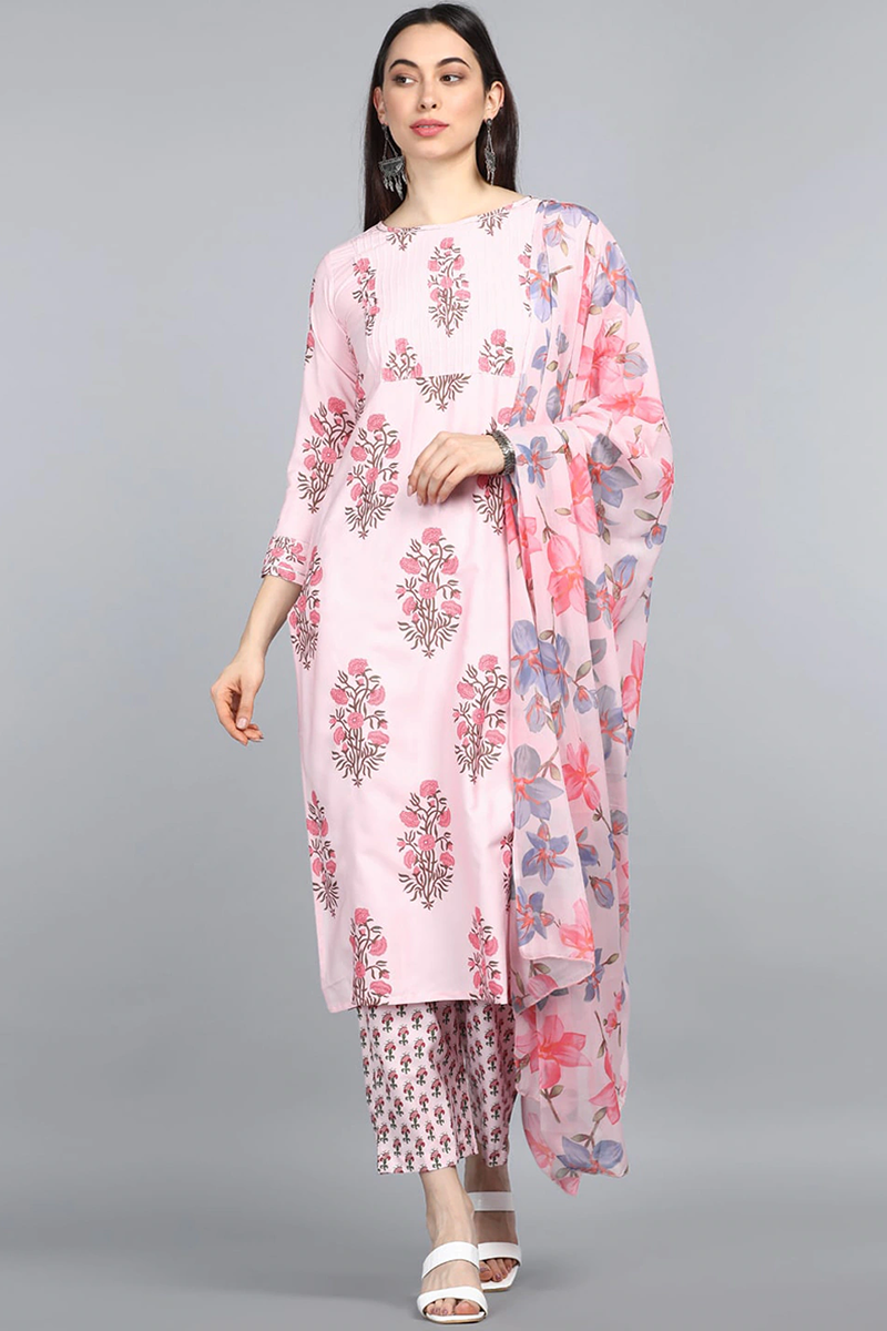  Women Pink Floral Printed Panelled Kurta with Palazzos Dupatta Set