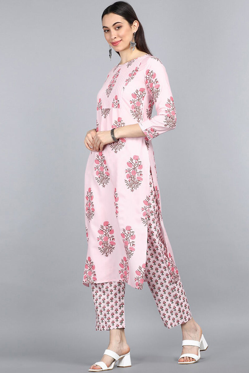  Women Pink Floral Printed Panelled Kurta with Palazzos Dupatta Set