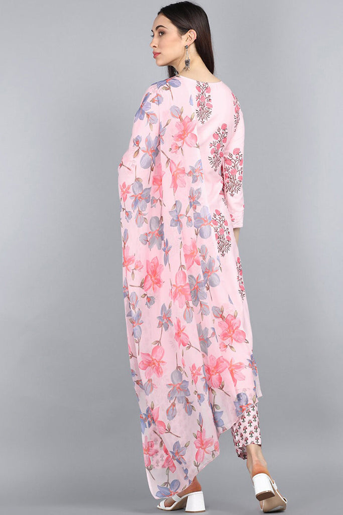  Women Pink Floral Printed Panelled Kurta with Palazzos Dupatta Set