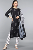  Women Crepe Black Ethnic Motifs Printed Straight Kurta Pant Dupatta Set