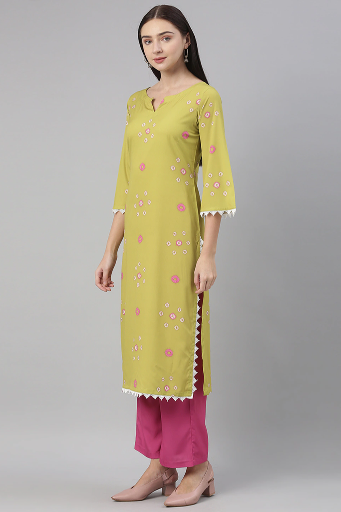  Women Crepe Green Ethnic Motifs Printed Straight Kurta Pant Dupatta Set