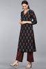  Women Crepe Black Ethnic Motifs Printed Straight Kurta Trousers And Dupatta Set