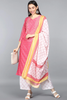  Women Crepe Pink Ethnic Motifs Printed Straight Kurta Trousers And Dupatta Set 