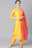  Women Yellow Golden Woven Design Kurta with Trousers Dupatta