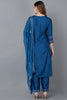  Women Blue Floral Yoke Design Regular Thread Work Kurta with Palazzos With Dupatta