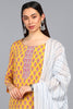  Women Mustard Printed Kurti Trousers With Dupatta 