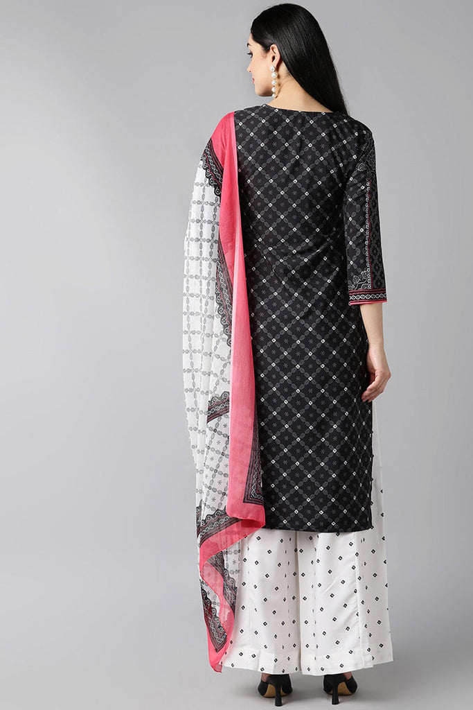  Women Black Ethnic Motifs Printed Regular Kurta with Palazzos Dupatta Set