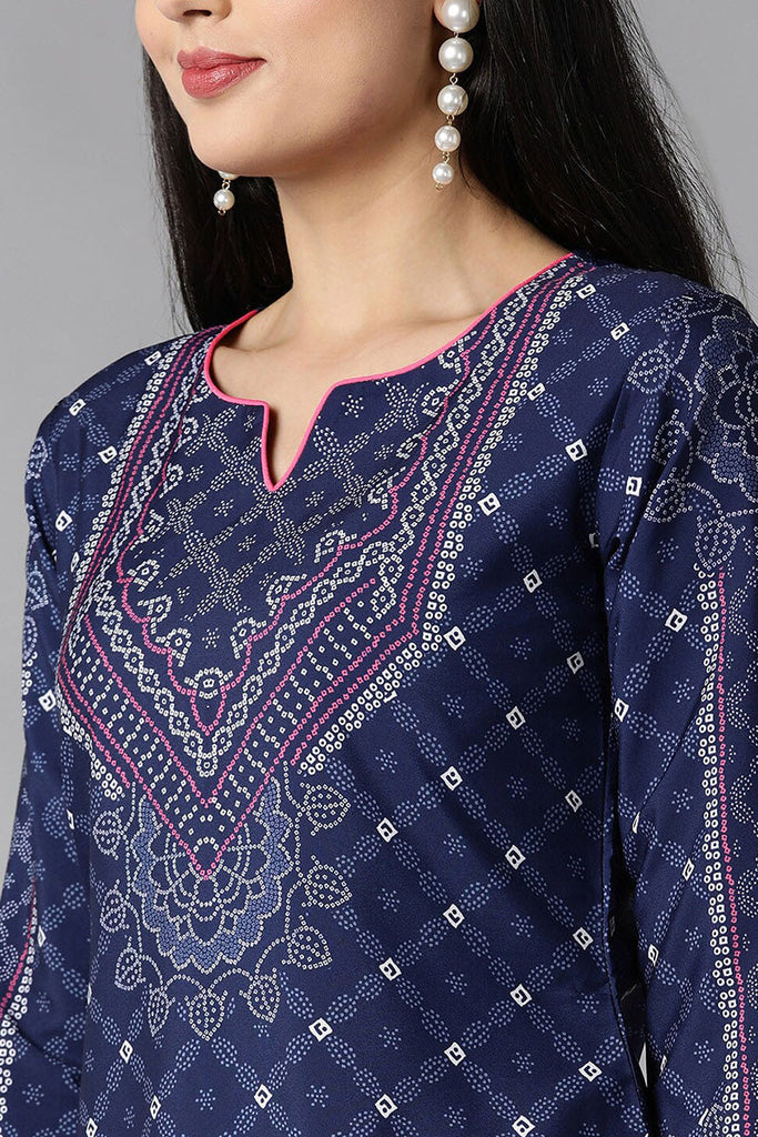  Women Navy Blue Ethnic Motifs Printed Regular Kurta with Palazzos With Dupatta Set