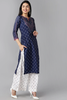  Women Navy Blue Ethnic Motifs Printed Regular Kurta with Palazzos With Dupatta Set