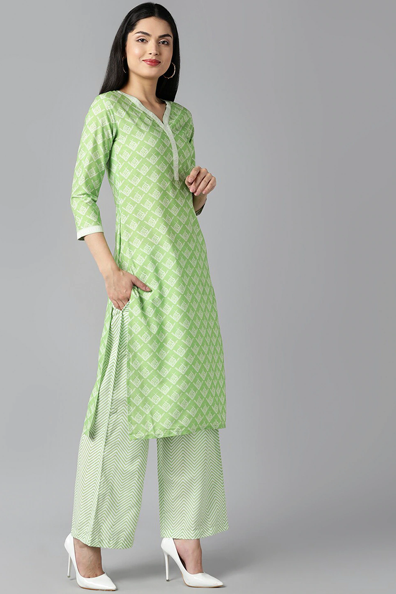  Women Lime Green Ethnic Motifs Printed Kurta with Palazzos With Dupatta Set